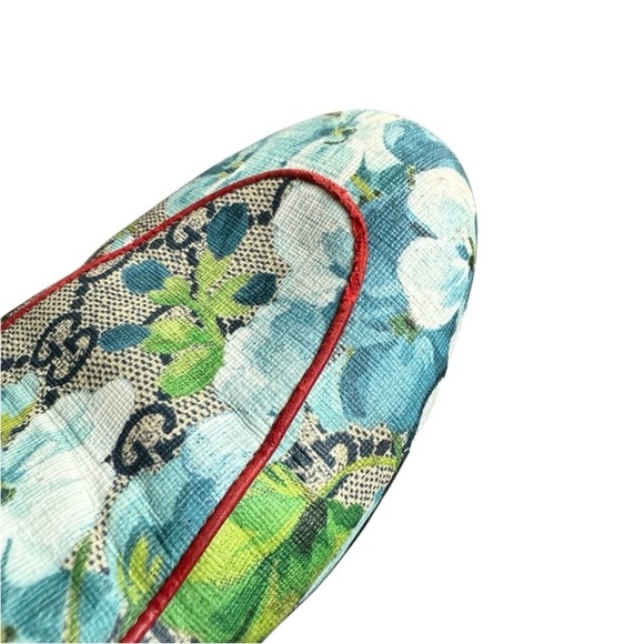 GUCCI Supreme Monogram Blooms Princetown Slippers 40 Beige Blue Navy Hibiscus - Picture 6 of 16